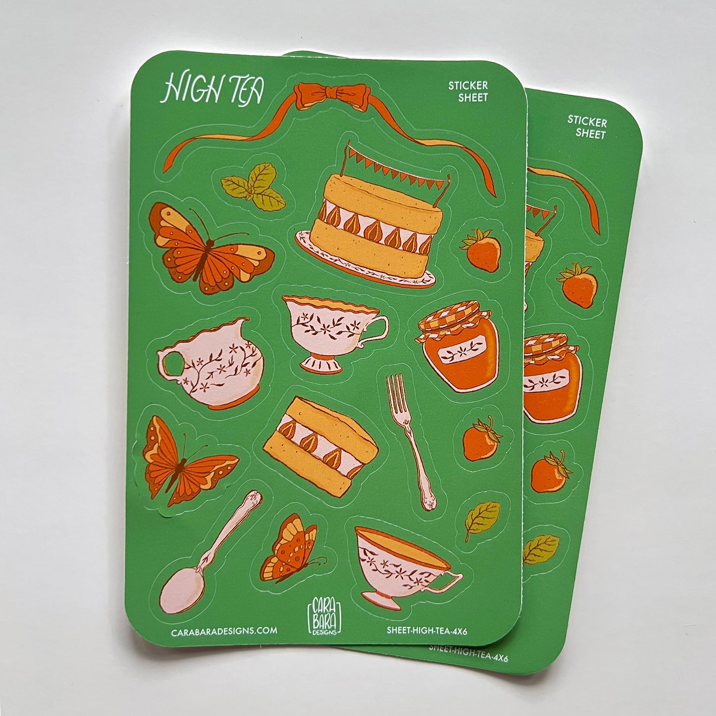 Two cottagecore high tea-themed sticker sheets are on a white background.