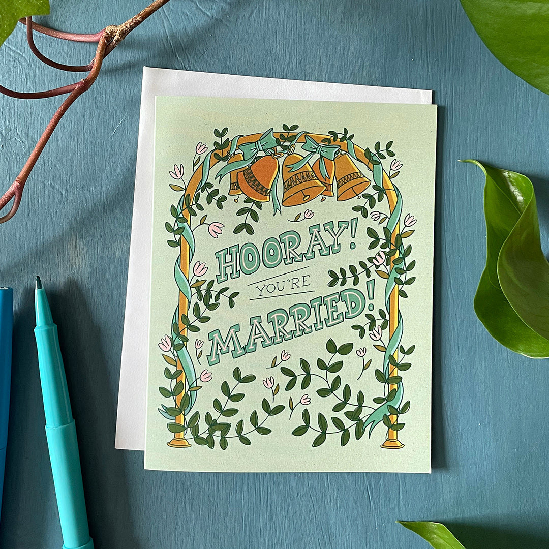 Hooray You're Married! Gender Neutral Wedding Bells Card