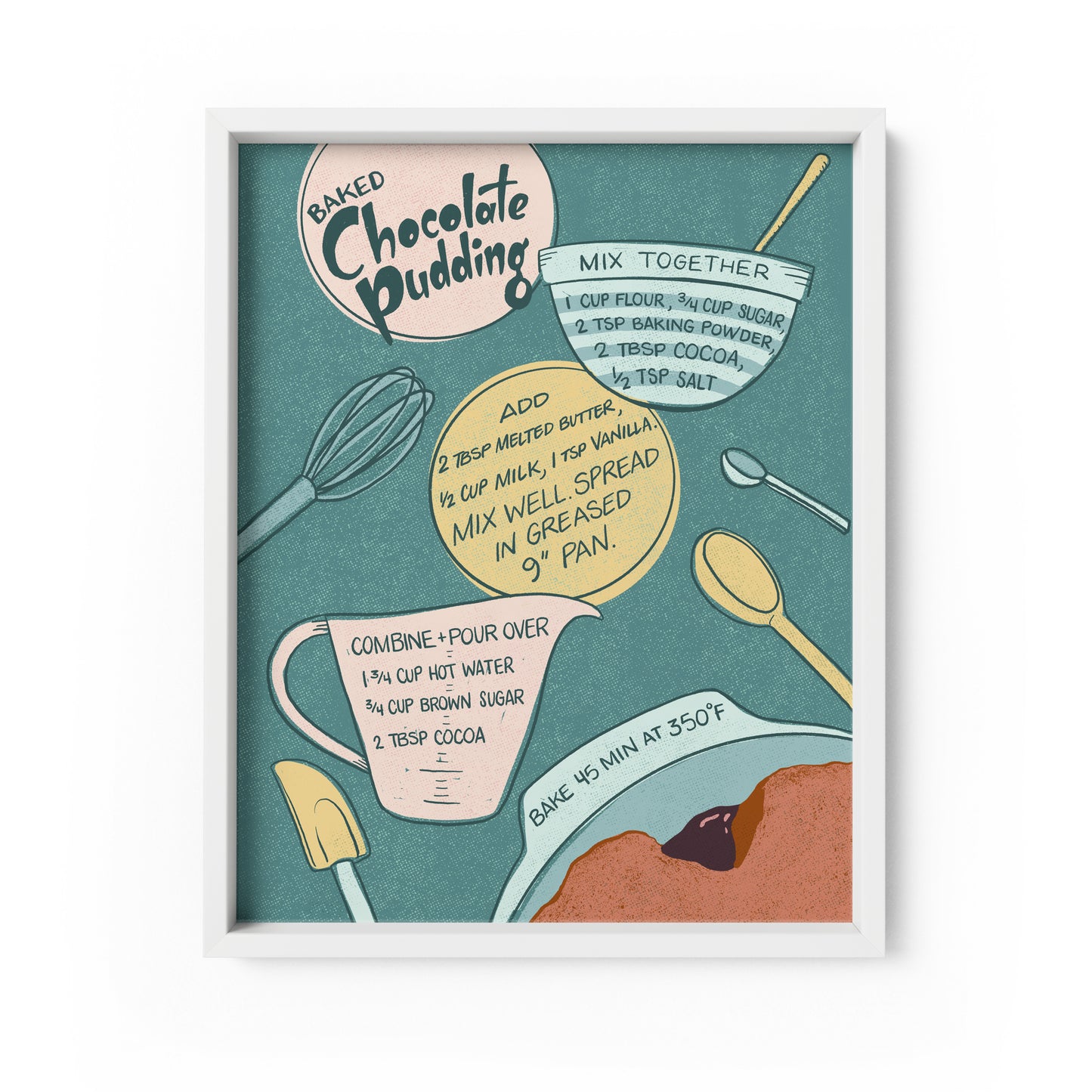 Baked Chocolate Pudding Illustrated Recipe Art Print