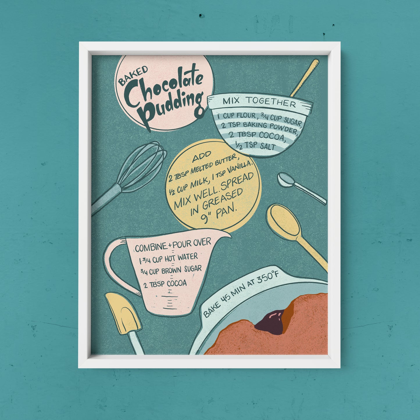 Baked Chocolate Pudding Illustrated Recipe Art Print