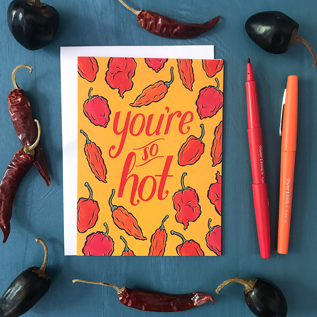 So Hot Love and Anniversary Spicy Hot Sauce Lover Greeting Card
