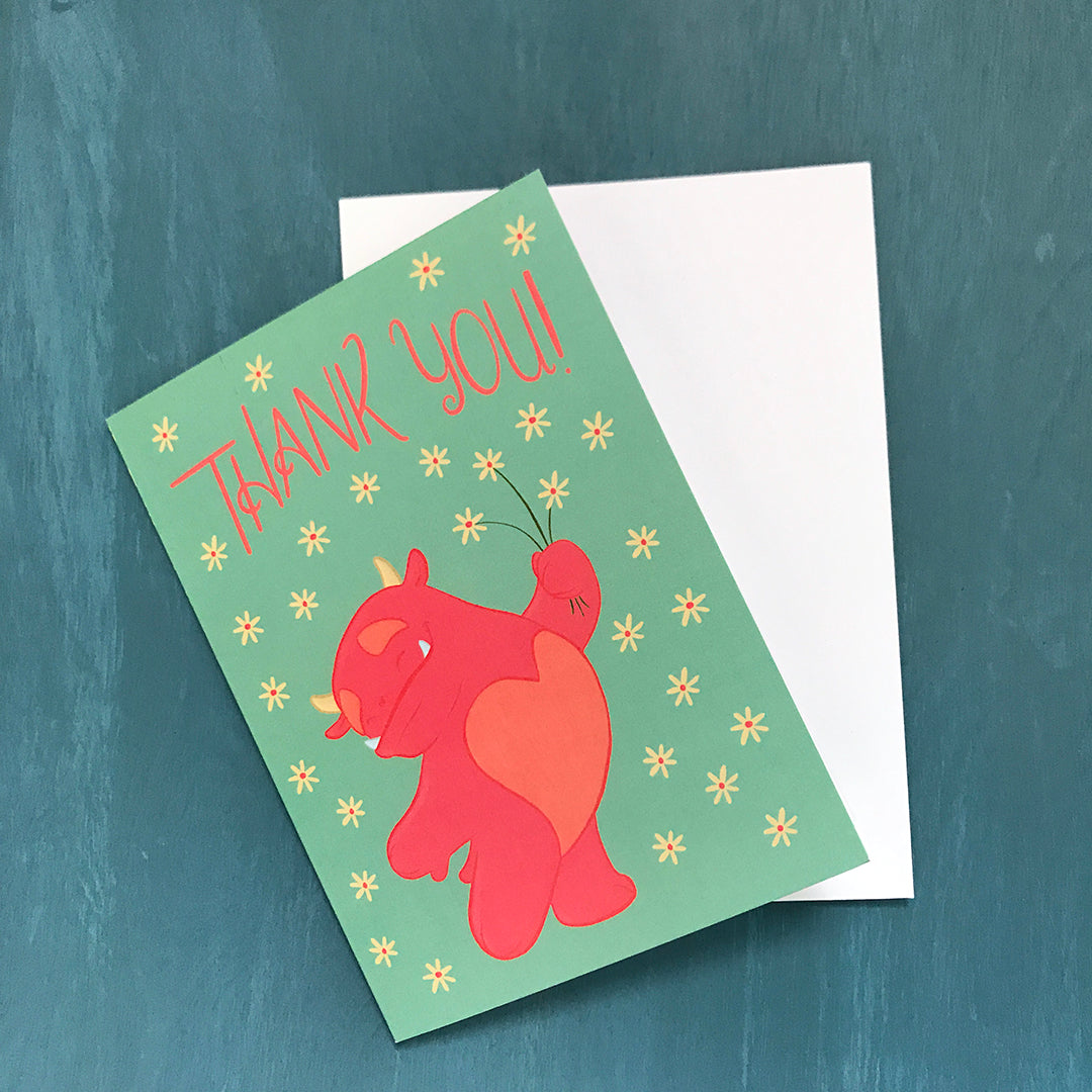 Monster and Daisy Bouquet Thank You Greeting Card
