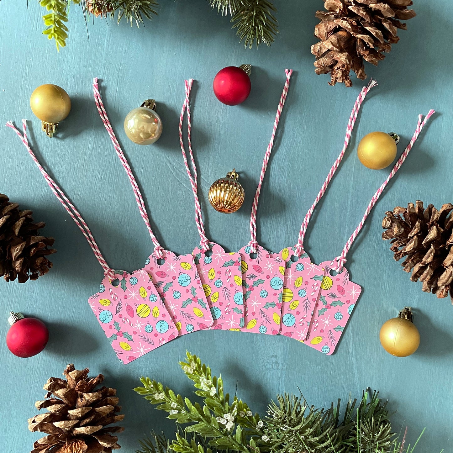 Pink Midcentury Ornaments Gift Tag 6-Pack