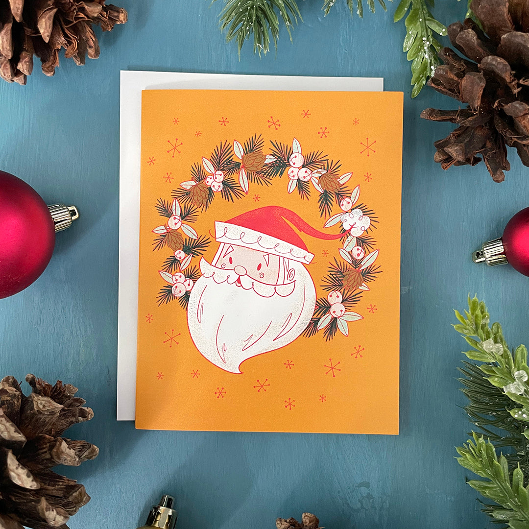 Midcentury Santa Wreath Christmas Card 8-card Box Set