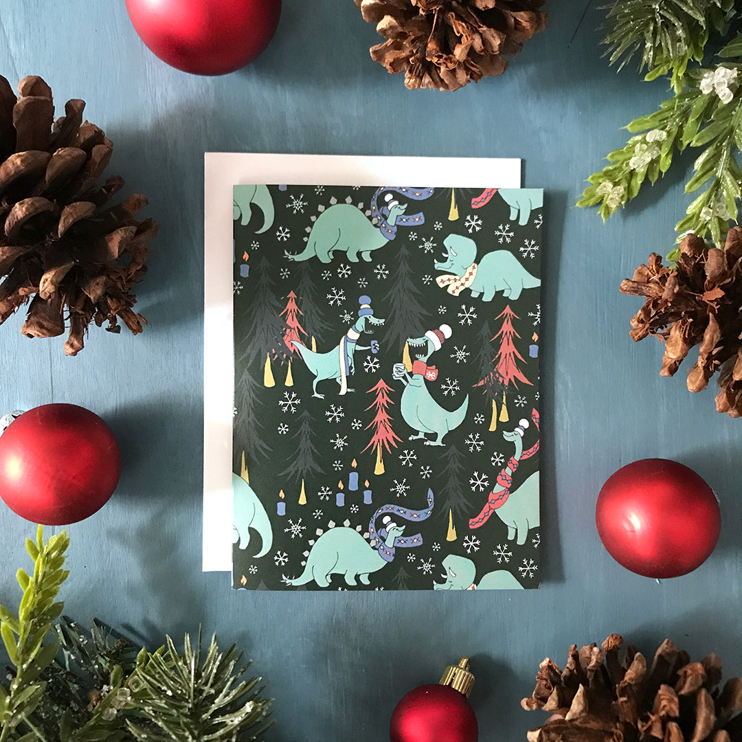 Dinosaur Hygge Holiday Greeting Card 8-card Box Set