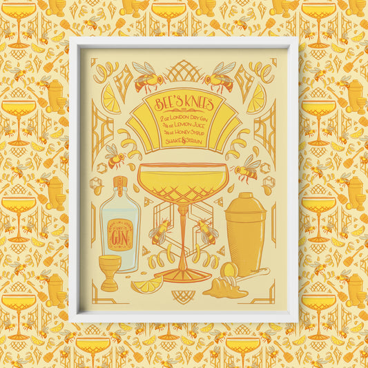 Bee's Knees Cocktail Recipe 8x10 Art Print