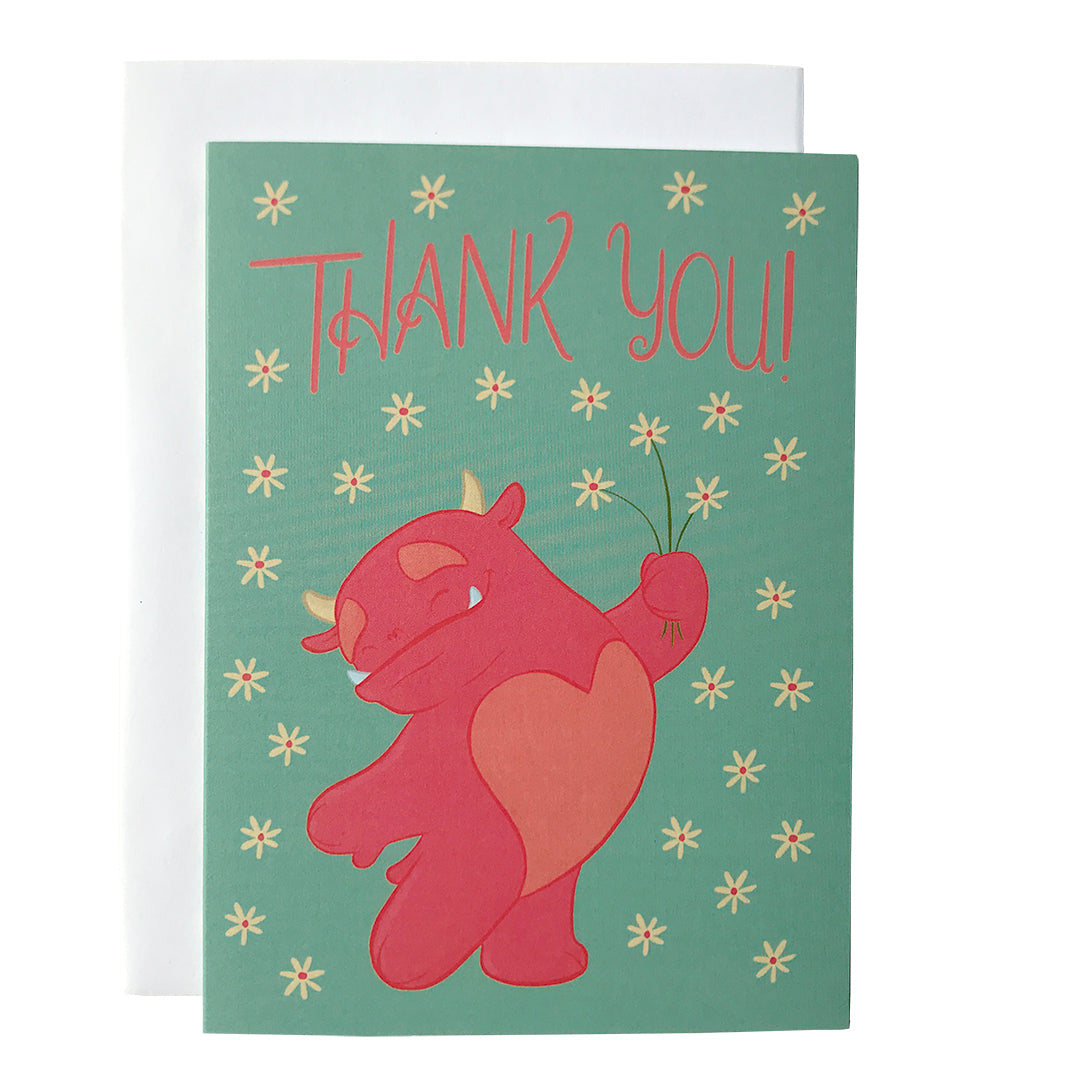 Monster and Daisy Bouquet Thank You Greeting Card